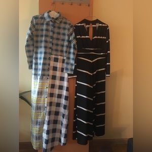 NWOT Black With White Stripes Long Sleeve V Neck Maxi Dress